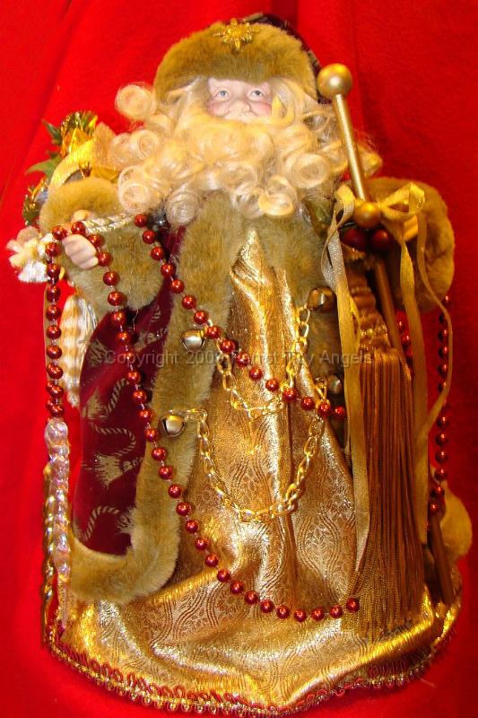 goodnewburgundy gold Santa.jpg - 15-1/2" Santa - Tree Topper or Decoration